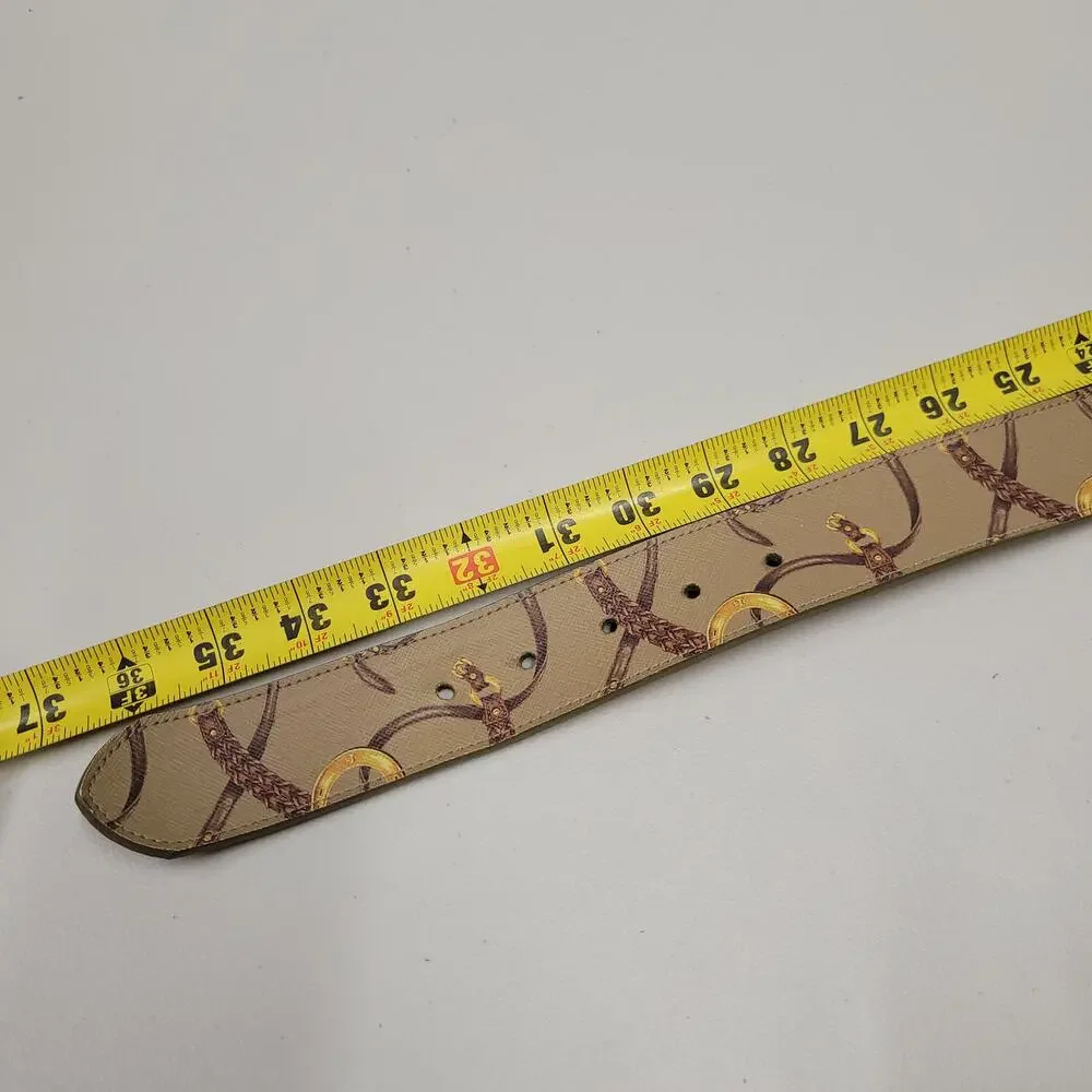 Lauren Ralph Lauren Equestrian Print Belt Women's Small Brown Gold Buckle